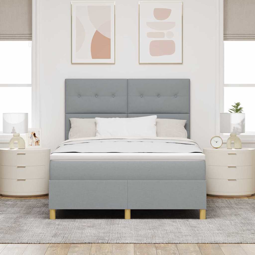 LED Box Spring Krevet Svijetlo siva 140 x 200 cm tkanina Svjetlosiva