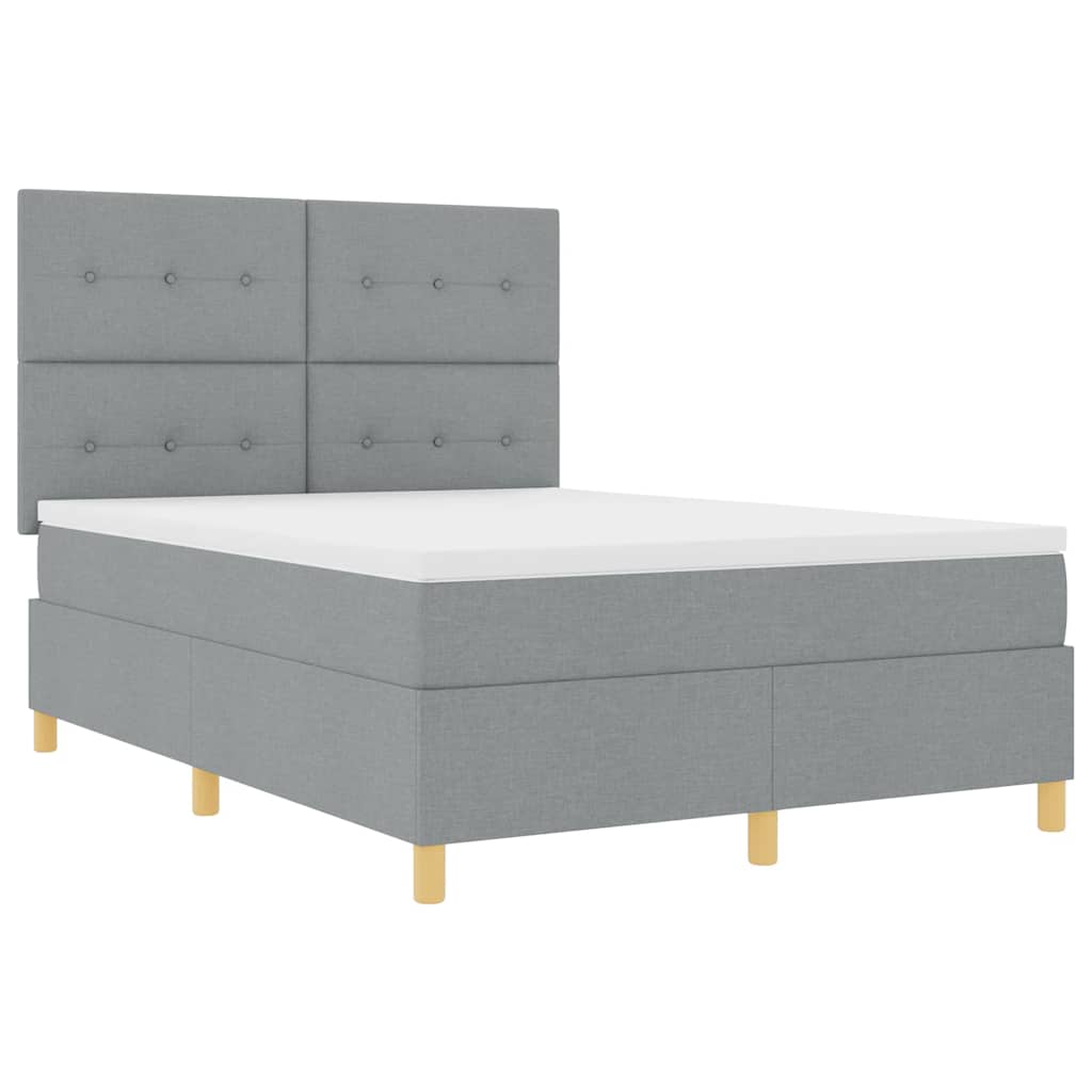 LED Box Spring Krevet Svijetlo siva 140 x 200 cm tkanina Svjetlosiva