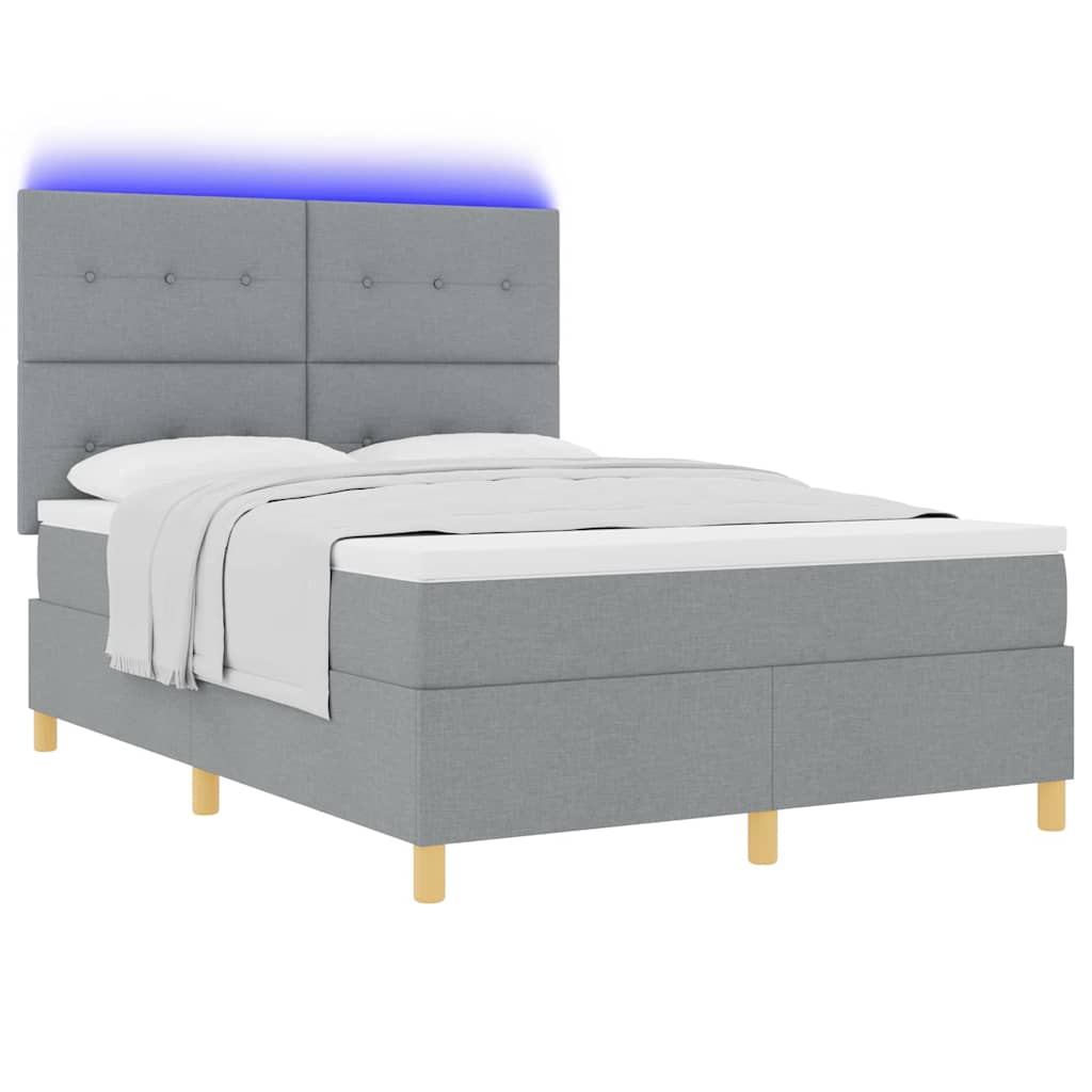 LED Box Spring Krevet Svijetlo siva 160 x 200 cm tkanina Svjetlosiva