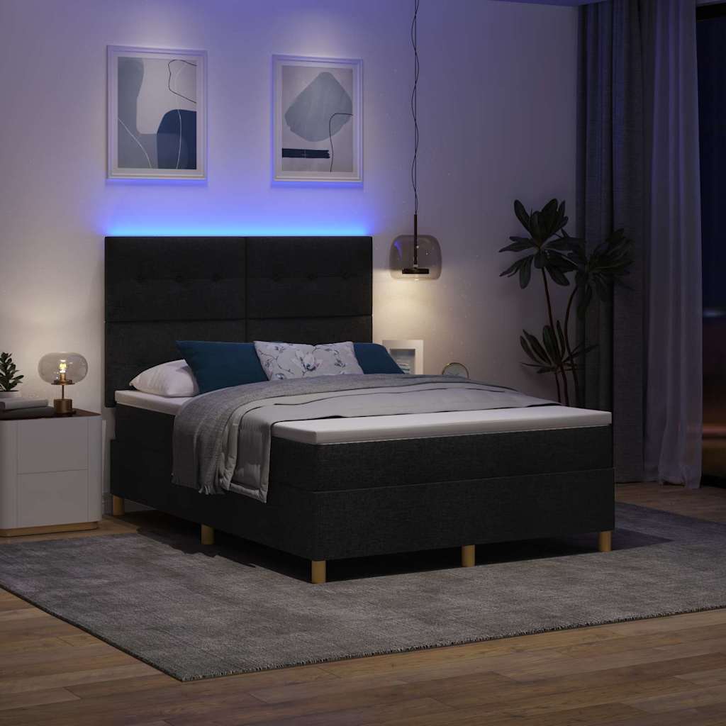 LED Box Spring Krevet s uzglavljem Crna 160 x 200 cm tkanina
