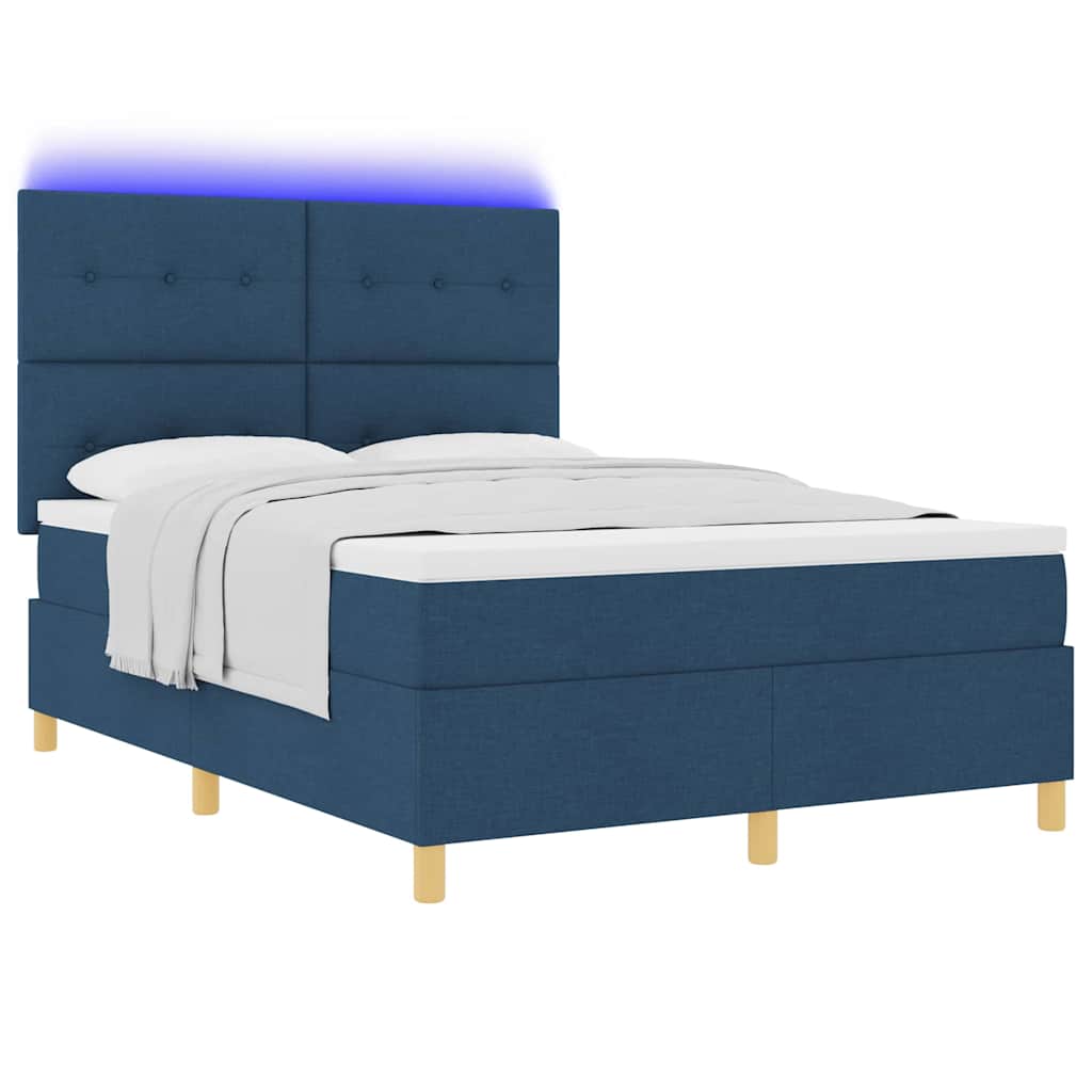 LED Box Spring Krevet s uzglavljem Plava 160 x 200 cm tkanina