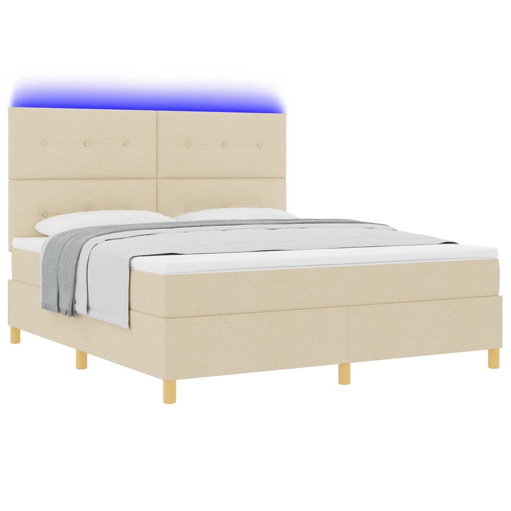 LED Box Spring Krevet s uzglavljem Krema 180 x 200 cm tkanina