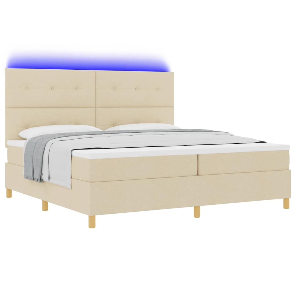 LED Box Spring Krevet s uzglavljem Krema 200 x 200 cm tkanina