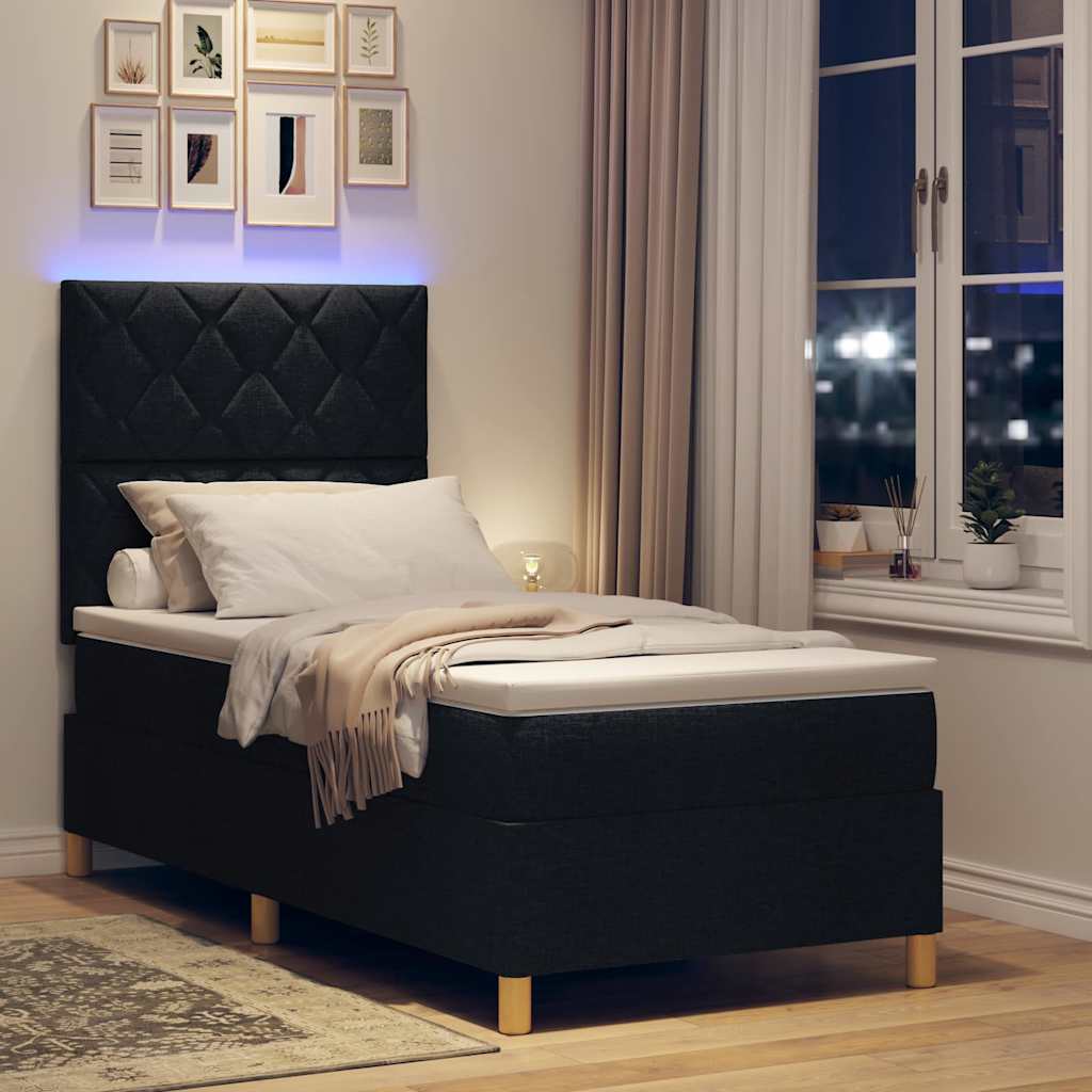 LED Box Spring Krevet s uzglavljem Crna 100 x 200 cm tkanina