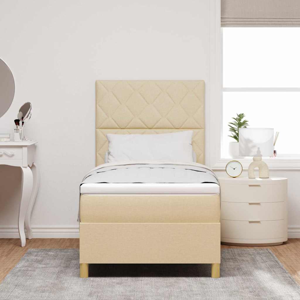 LED Box Spring Krevet s uzglavljem Krema 100 x 200 cm tkanina