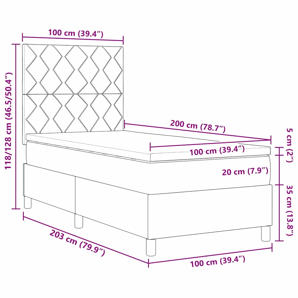 LED Box Spring Krevet s uzglavljem Plava 100 x 200 cm tkanina