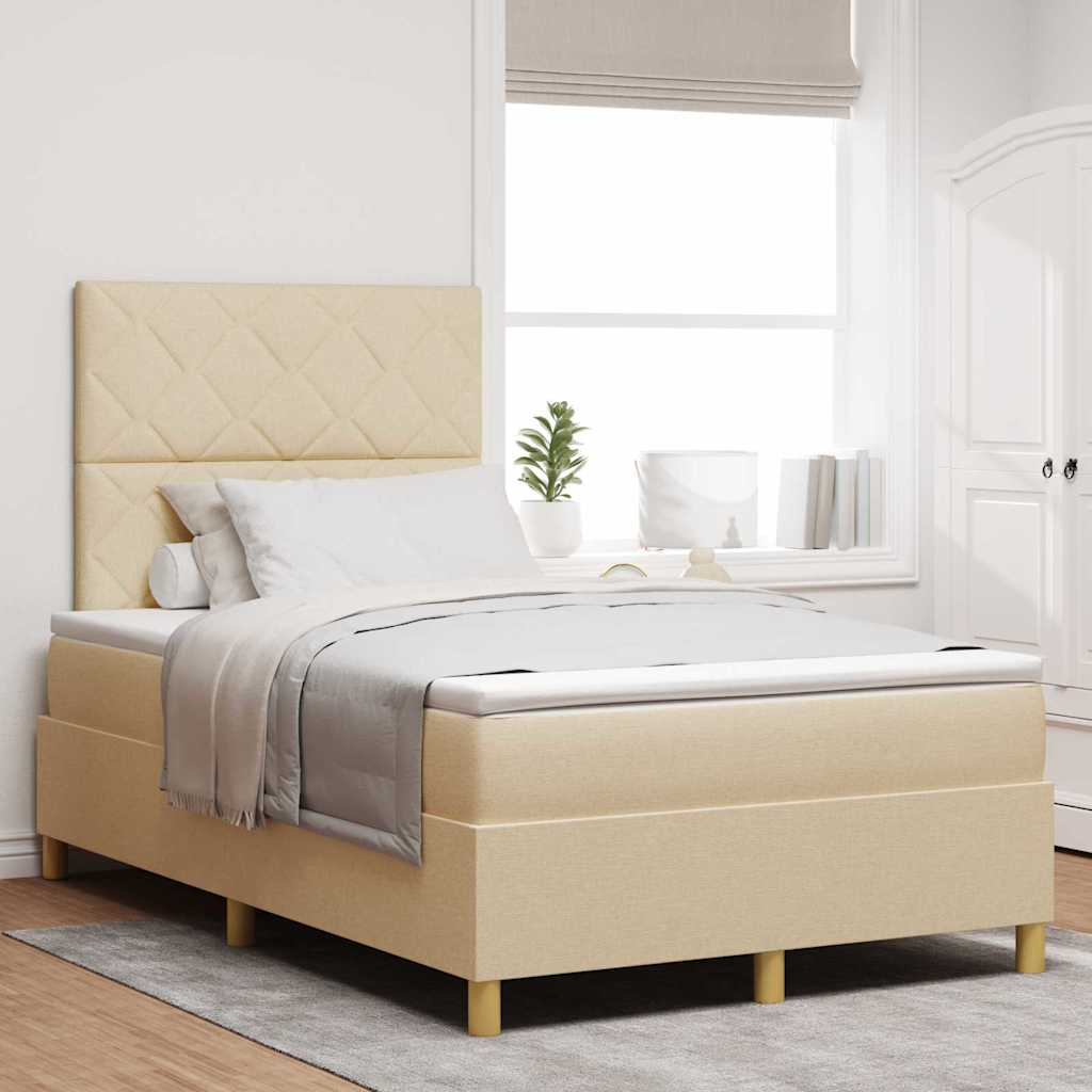 LED Box Spring Krevet s uzglavljem Krema 120 x 190 cm tkanina
