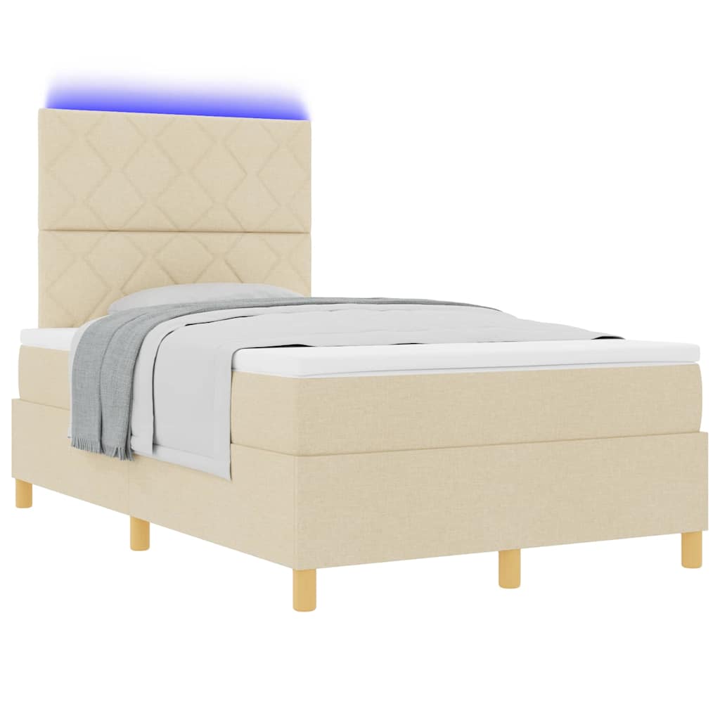 LED Box Spring Krevet s uzglavljem Krema 120 x 190 cm tkanina