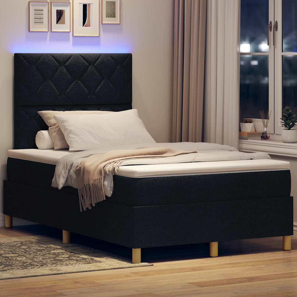 LED Box Spring Krevet s uzglavljem Crna 120 x 200 cm tkanina