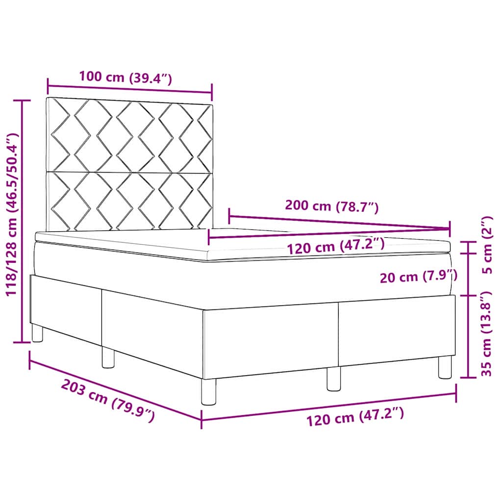 LED Box Spring Krevet s uzglavljem Krema 120 x 200 cm tkanina