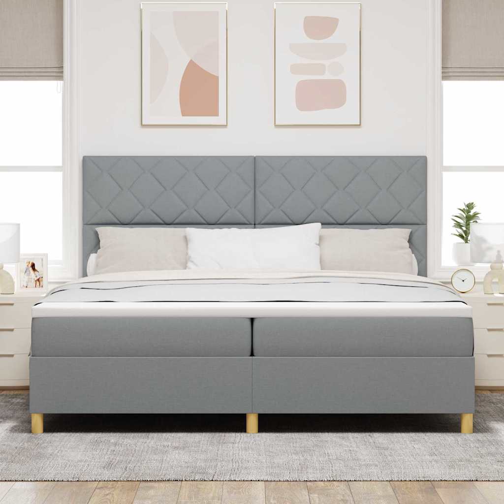LED Box Spring Krevet Svijetlo siva 200 x 200 cm tkanina Svjetlosiva