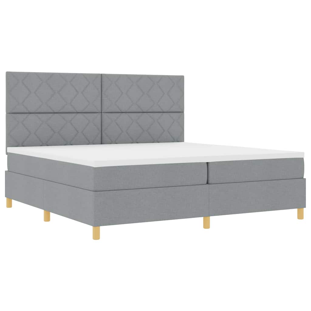 LED Box Spring Krevet Svijetlo siva 200 x 200 cm tkanina Svjetlosiva