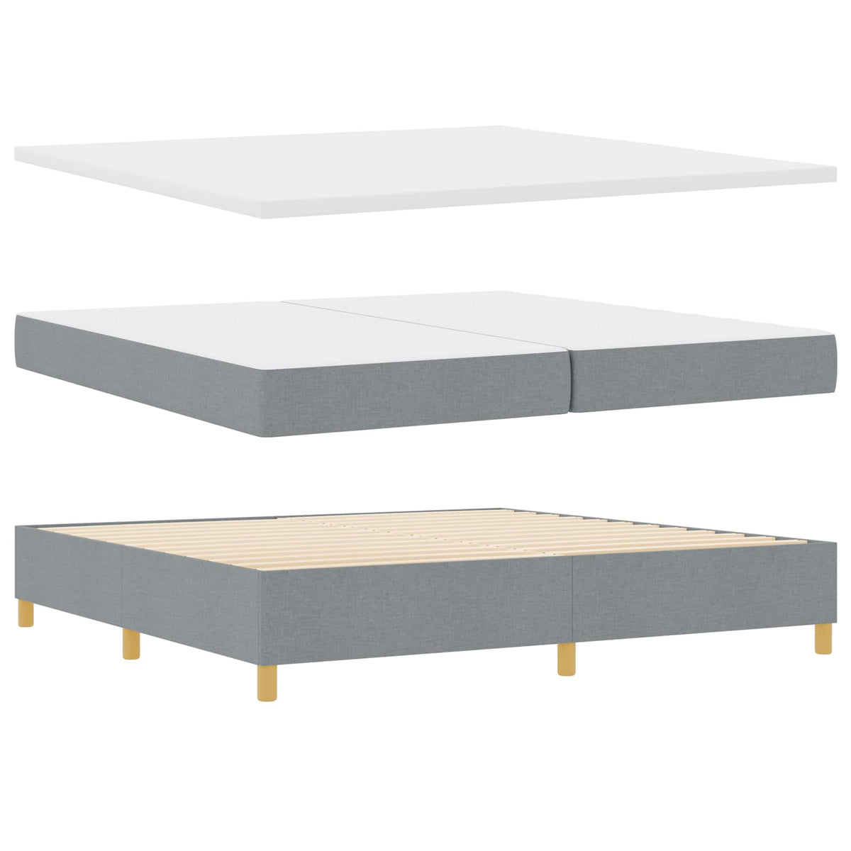LED Box Spring Krevet Svijetlo siva 200 x 200 cm tkanina Svjetlosiva