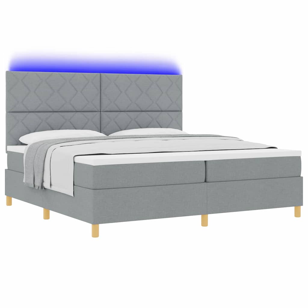 LED Box Spring Krevet Svijetlo siva 200 x 200 cm tkanina Svjetlosiva