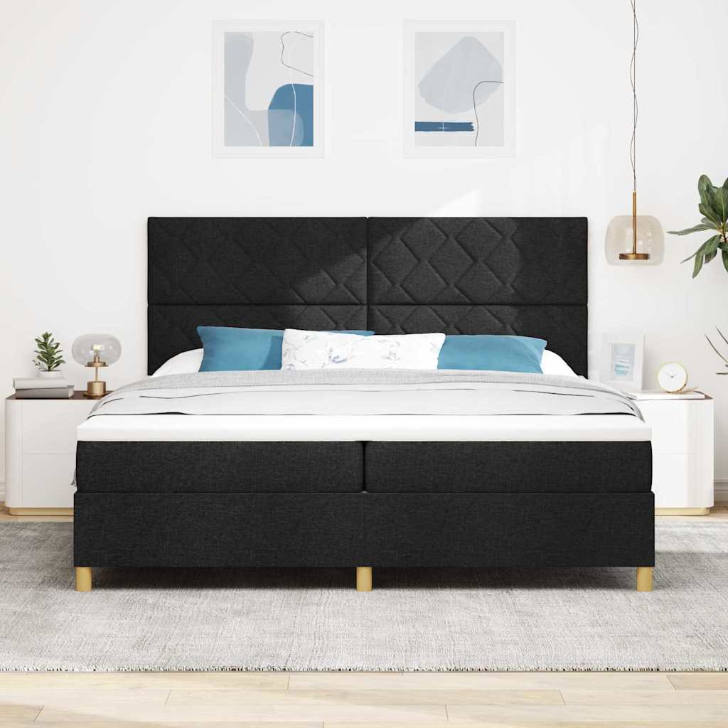 LED Box Spring Krevet s uzglavljem Crna 200 x 200 cm tkanina