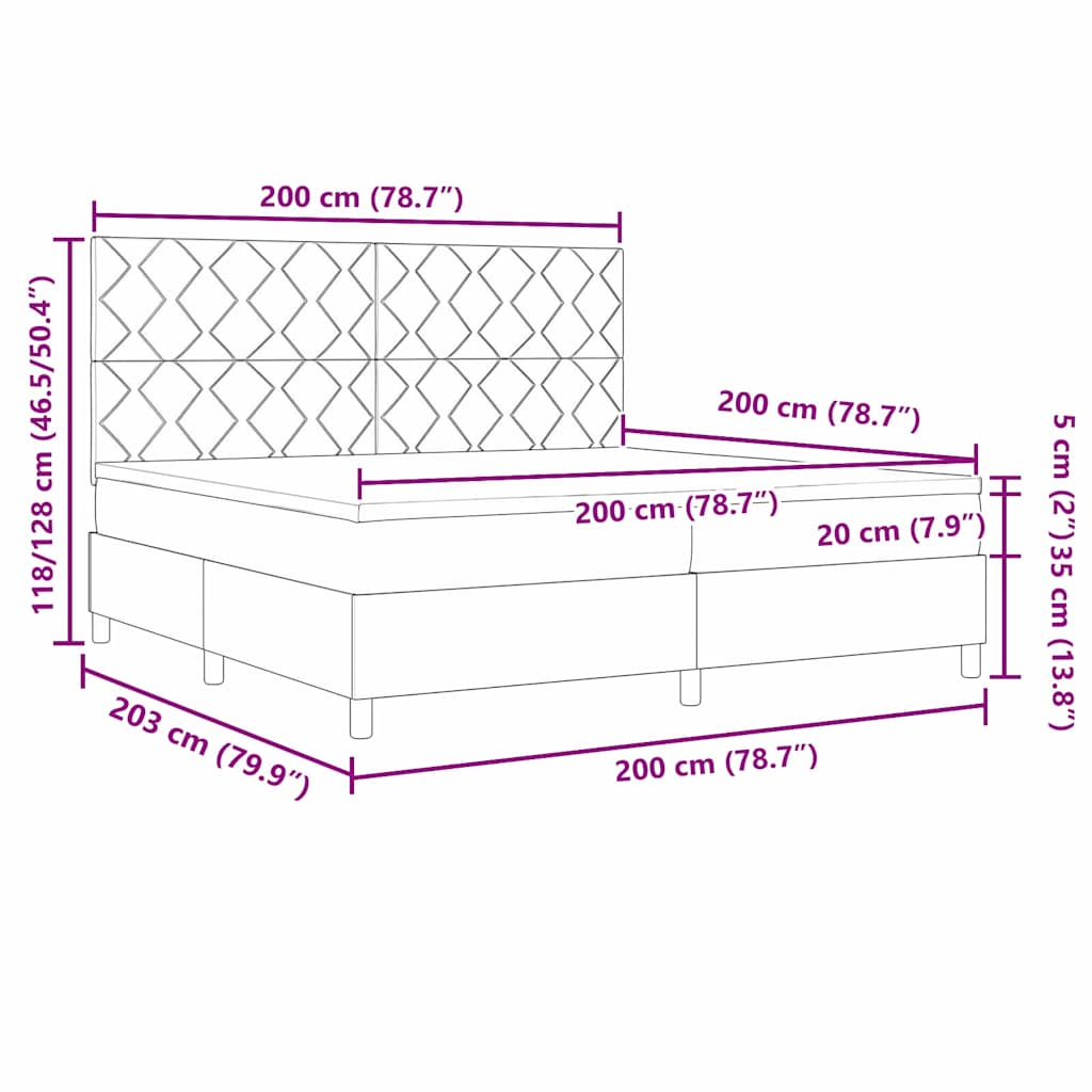 LED Box Spring Krevet s uzglavljem Crna 200 x 200 cm tkanina