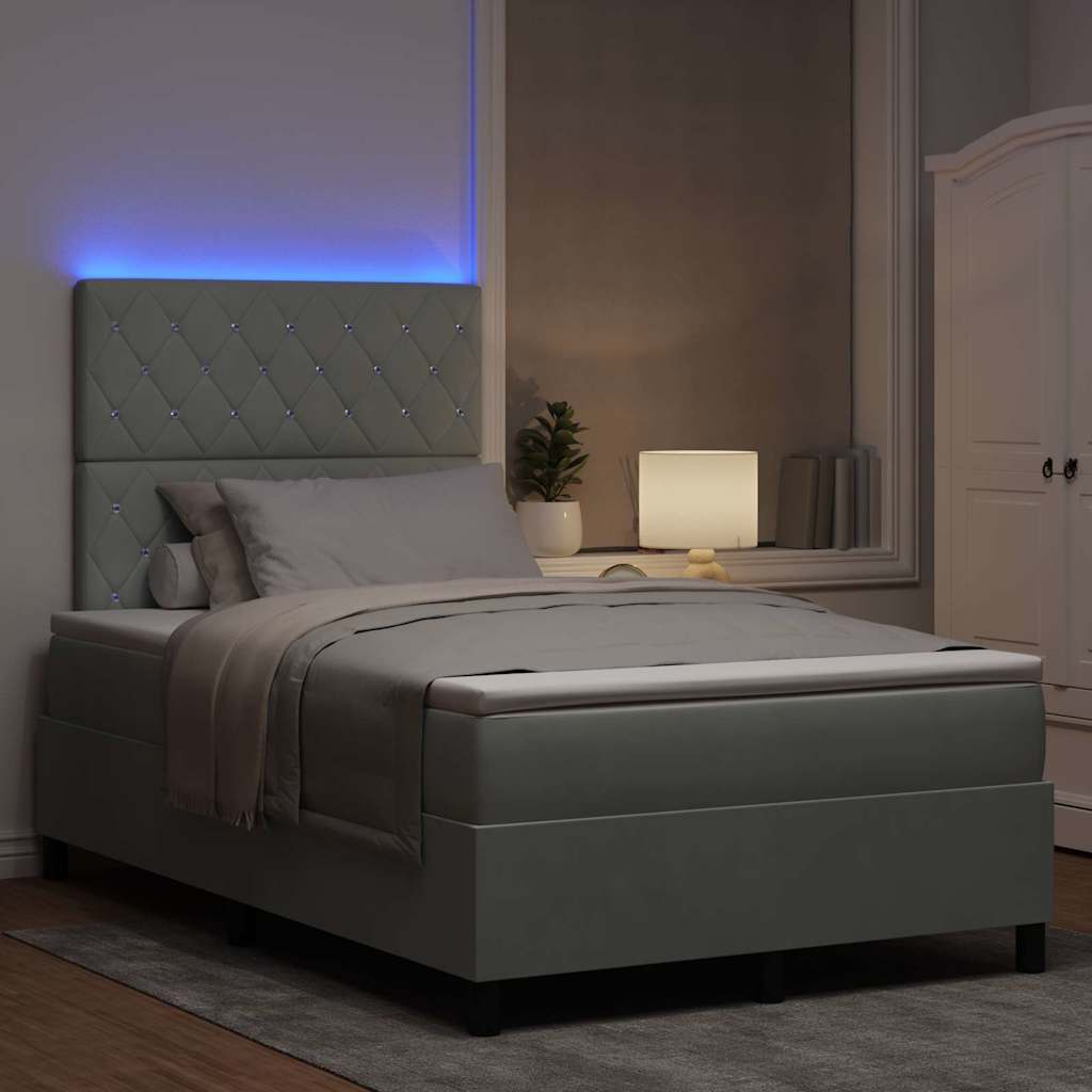 LED Box Spring Krevet Svijetlo siva 120 x 190 cm Baršun Svjetlosiva