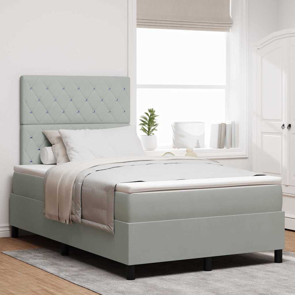 LED Box Spring Krevet Svijetlo siva 120 x 190 cm Baršun Svjetlosiva