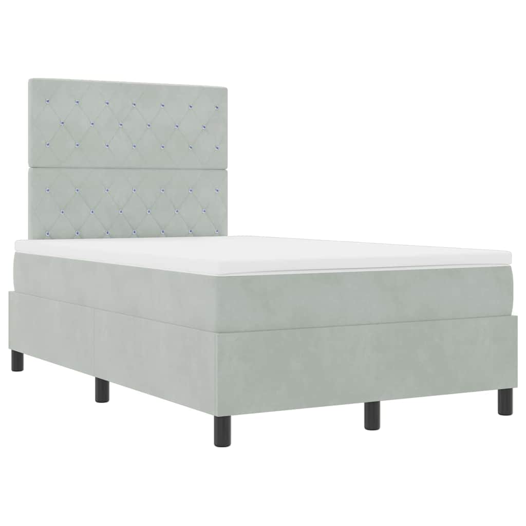 LED Box Spring Krevet Svijetlo siva 120 x 200 cm Baršun Svjetlosiva