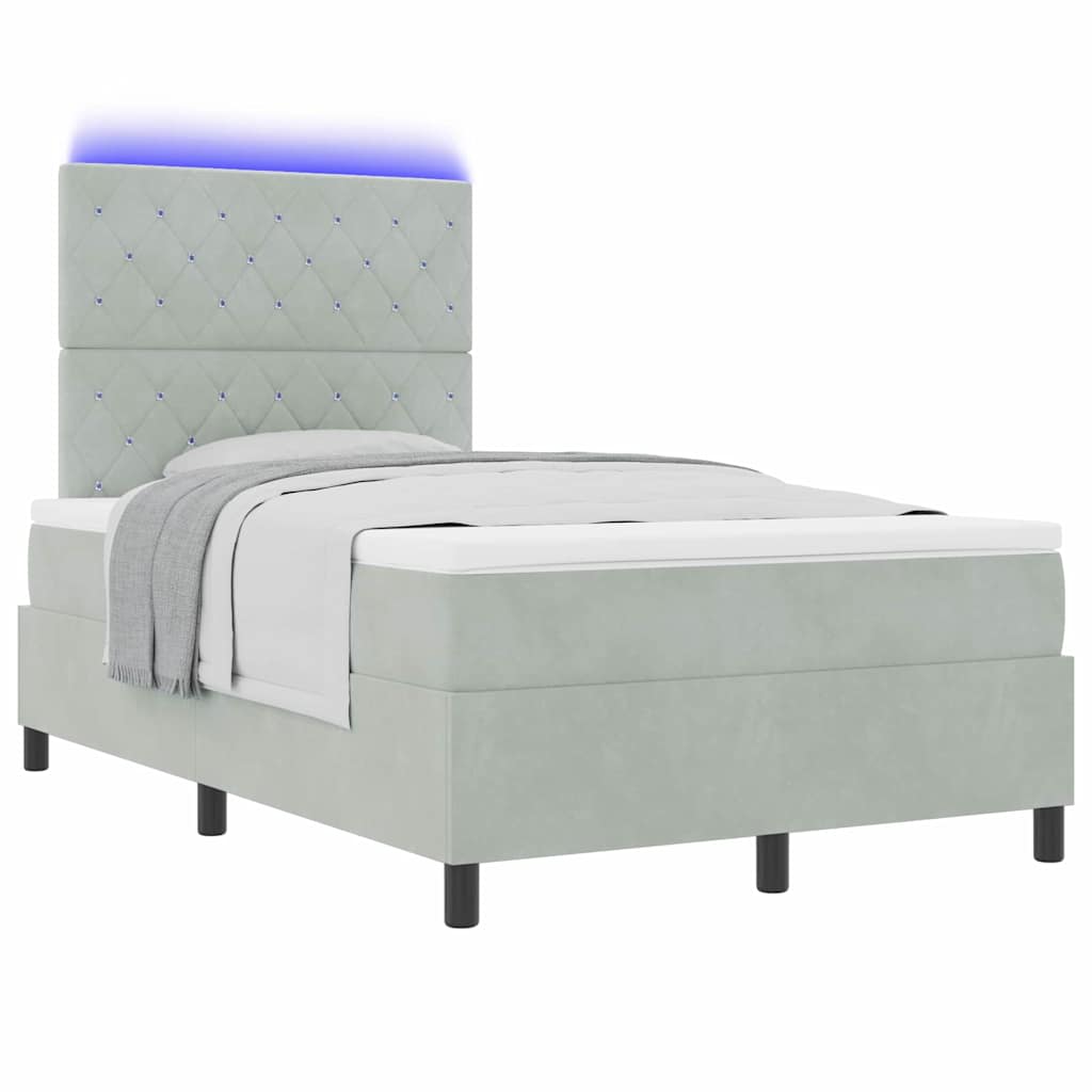 LED Box Spring Krevet Svijetlo siva 120 x 200 cm Baršun Svjetlosiva