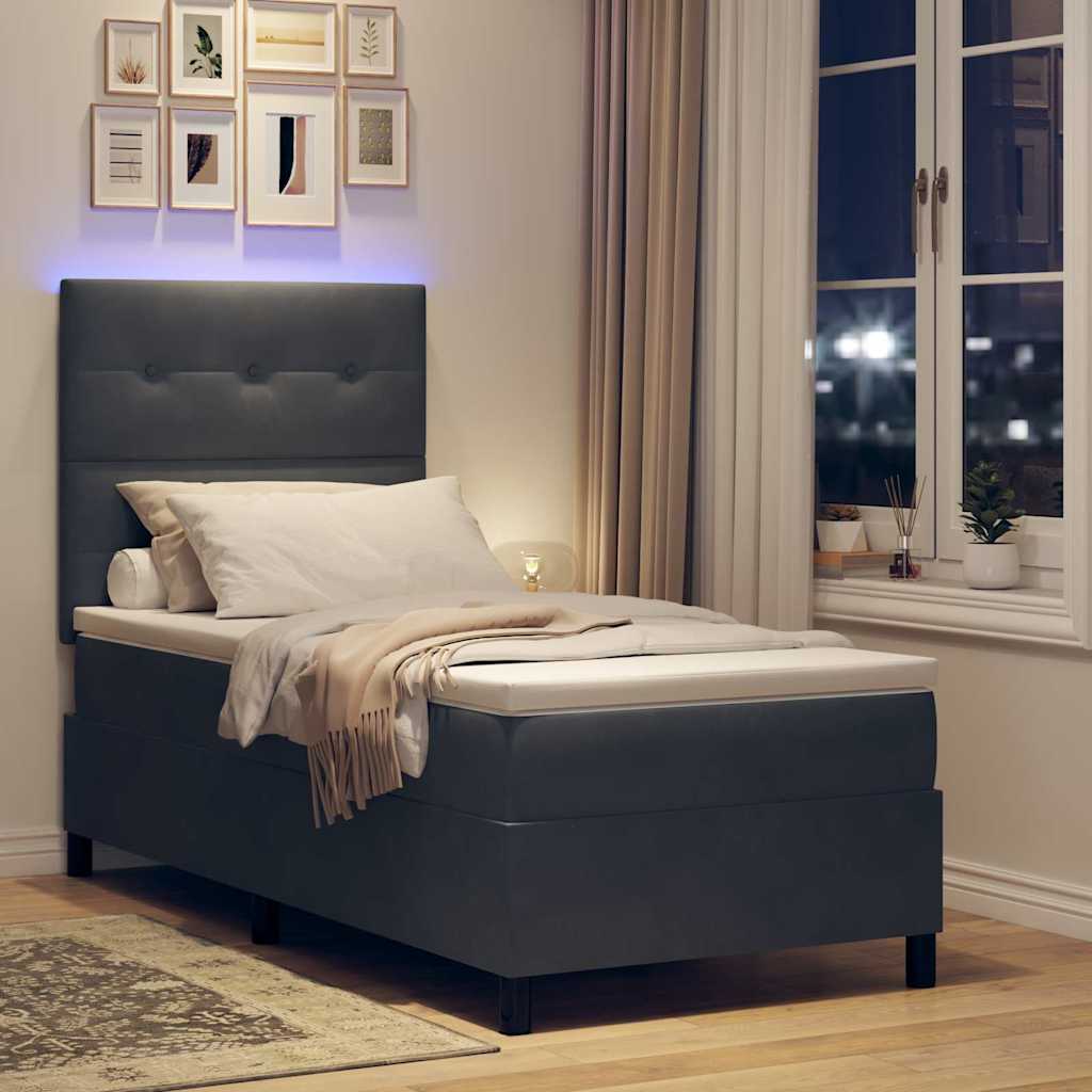 LED Box Spring Krevet Tamno siva 80 x 200 cm Baršun