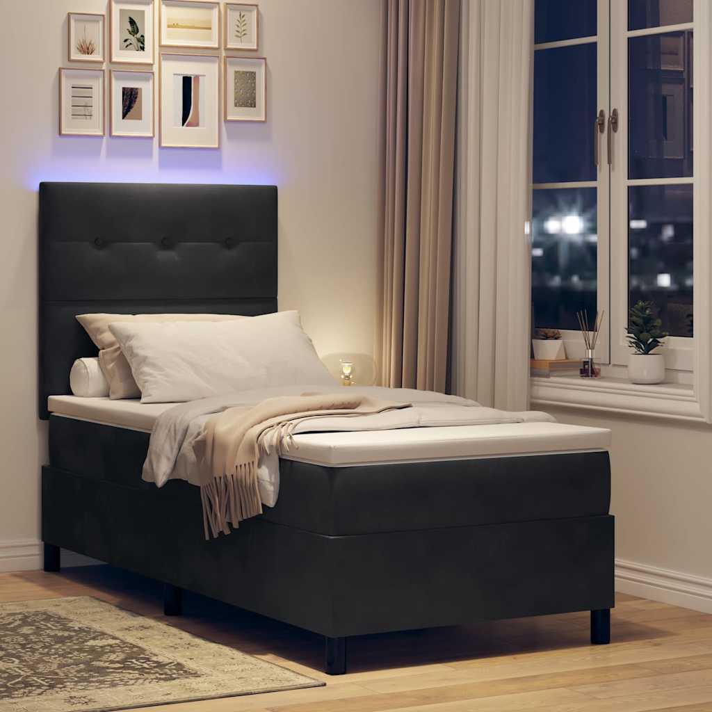LED Box Spring Krevet s uzglavljem Crna 80 x 200 cm Baršun