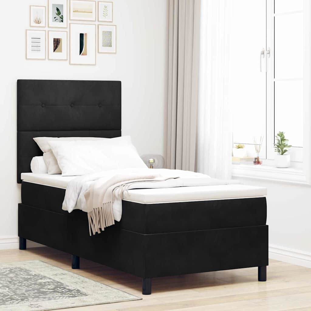 LED Box Spring Krevet s uzglavljem Crna 80 x 200 cm Baršun