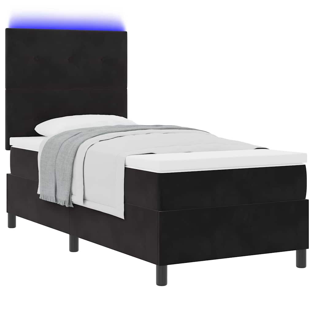 LED Box Spring Krevet s uzglavljem Crna 80 x 200 cm Baršun