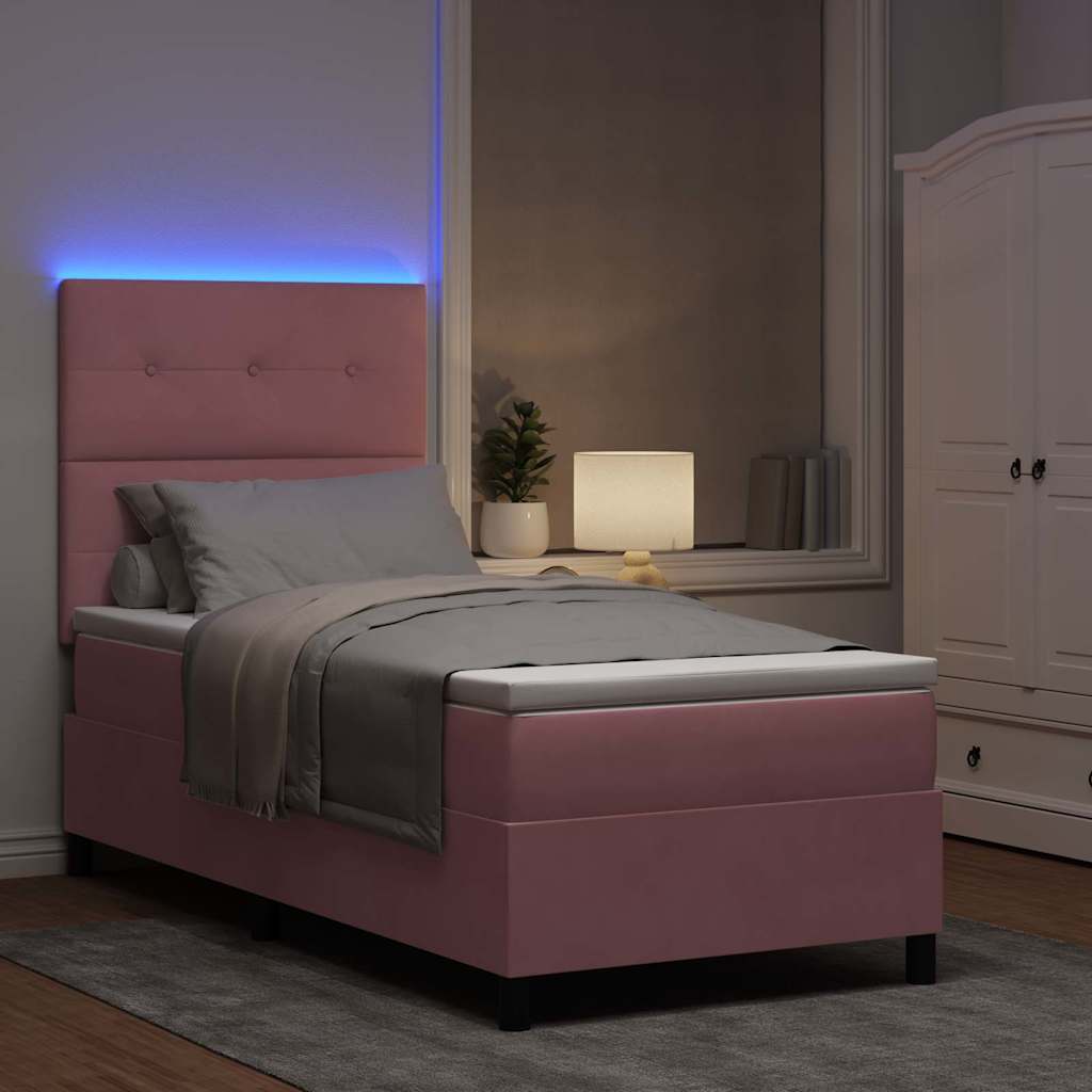 LED Box Spring Krevet s uzglavljem Ružičasta 80 x 200 cm Baršun