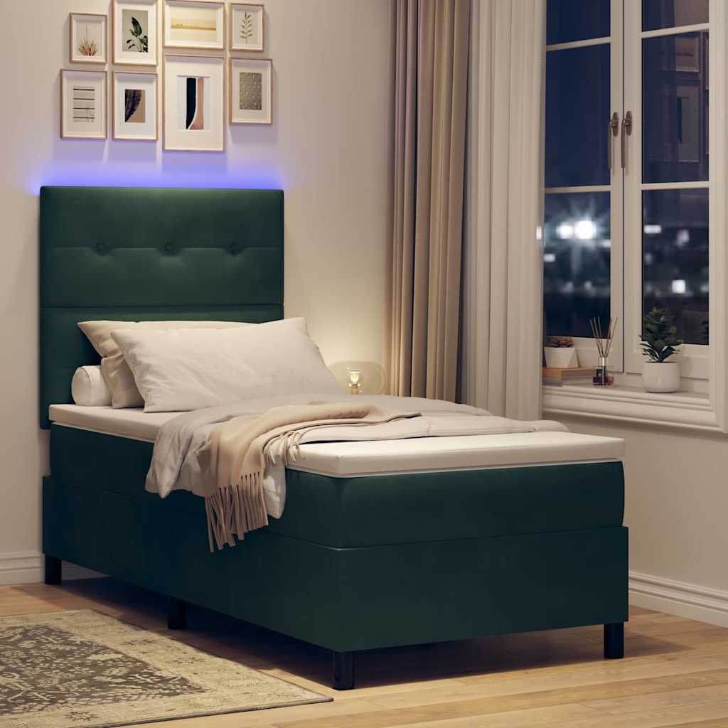 LED Box Spring Krevet Tamnozelena 90 x 190 cm Baršun