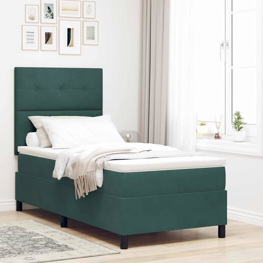 LED Box Spring Krevet Tamnozelena 90 x 190 cm Baršun