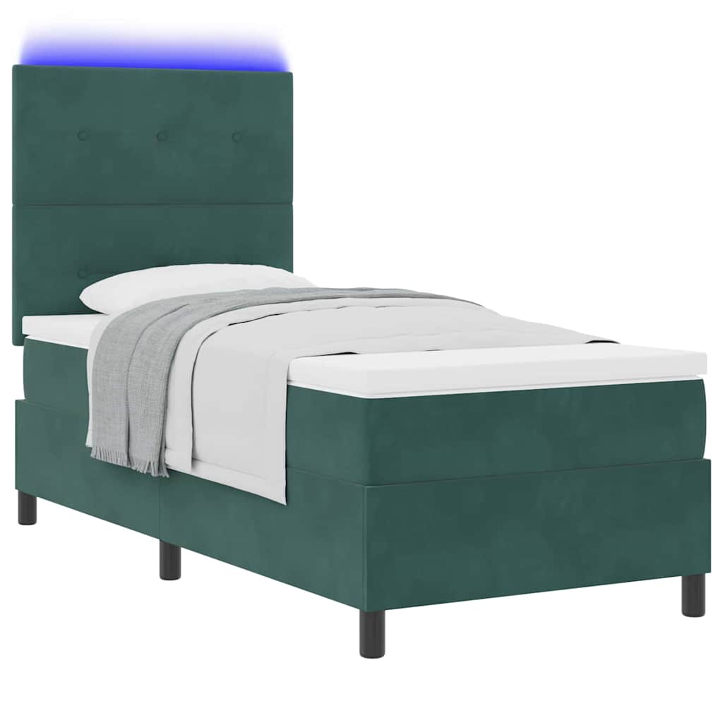 LED Box Spring Krevet Tamnozelena 90 x 190 cm Baršun