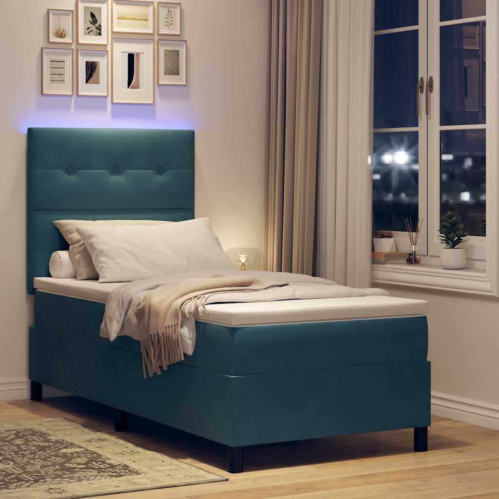 LED Box Spring Krevet Tamno plava 90 x 190 cm Baršun