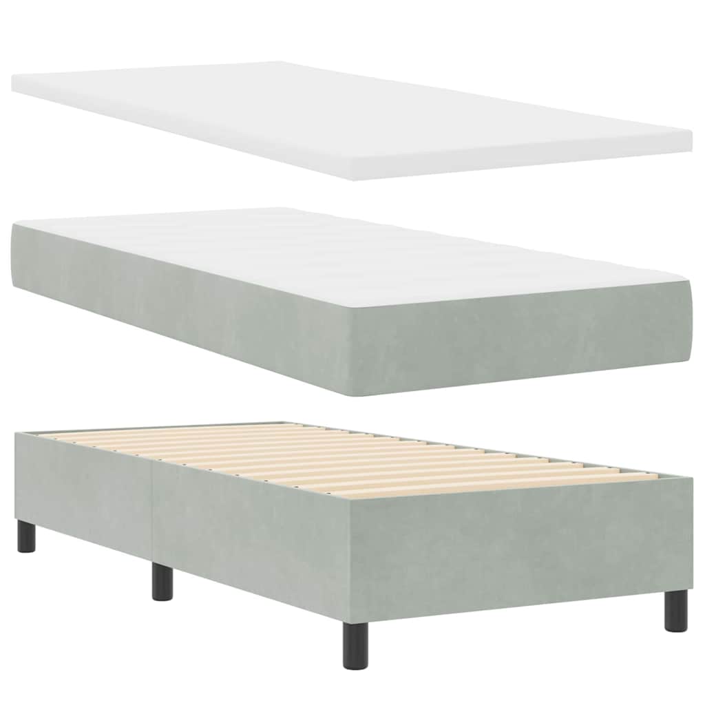 LED Box Spring Krevet Svijetlo siva 90 x 200 cm Baršun Svjetlosiva