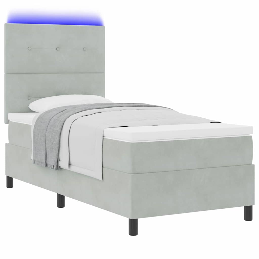 LED Box Spring Krevet Svijetlo siva 90 x 200 cm Baršun Svjetlosiva