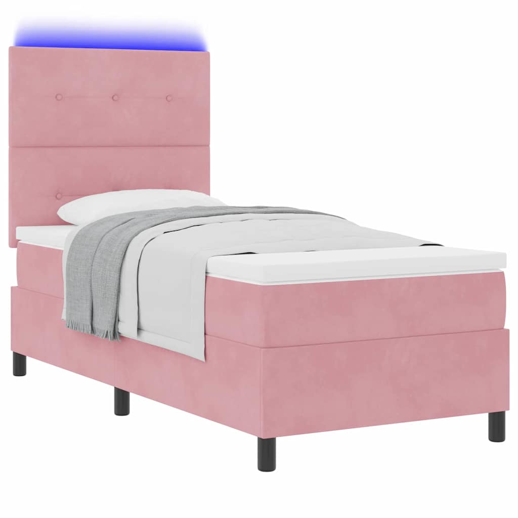 LED Box Spring Krevet Ružičasta 100 x 200 cm Baršun