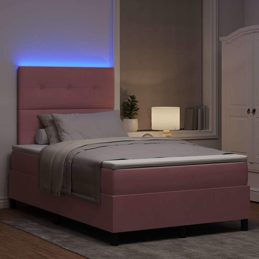 LED Box Spring Krevet Ružičasta 120 x 190 cm Baršun