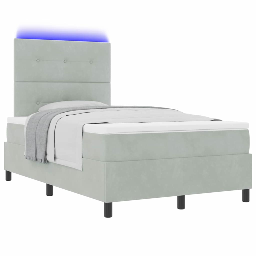 LED Box Spring Krevet Svijetlo siva 120 x 200 cm Baršun Svjetlosiva