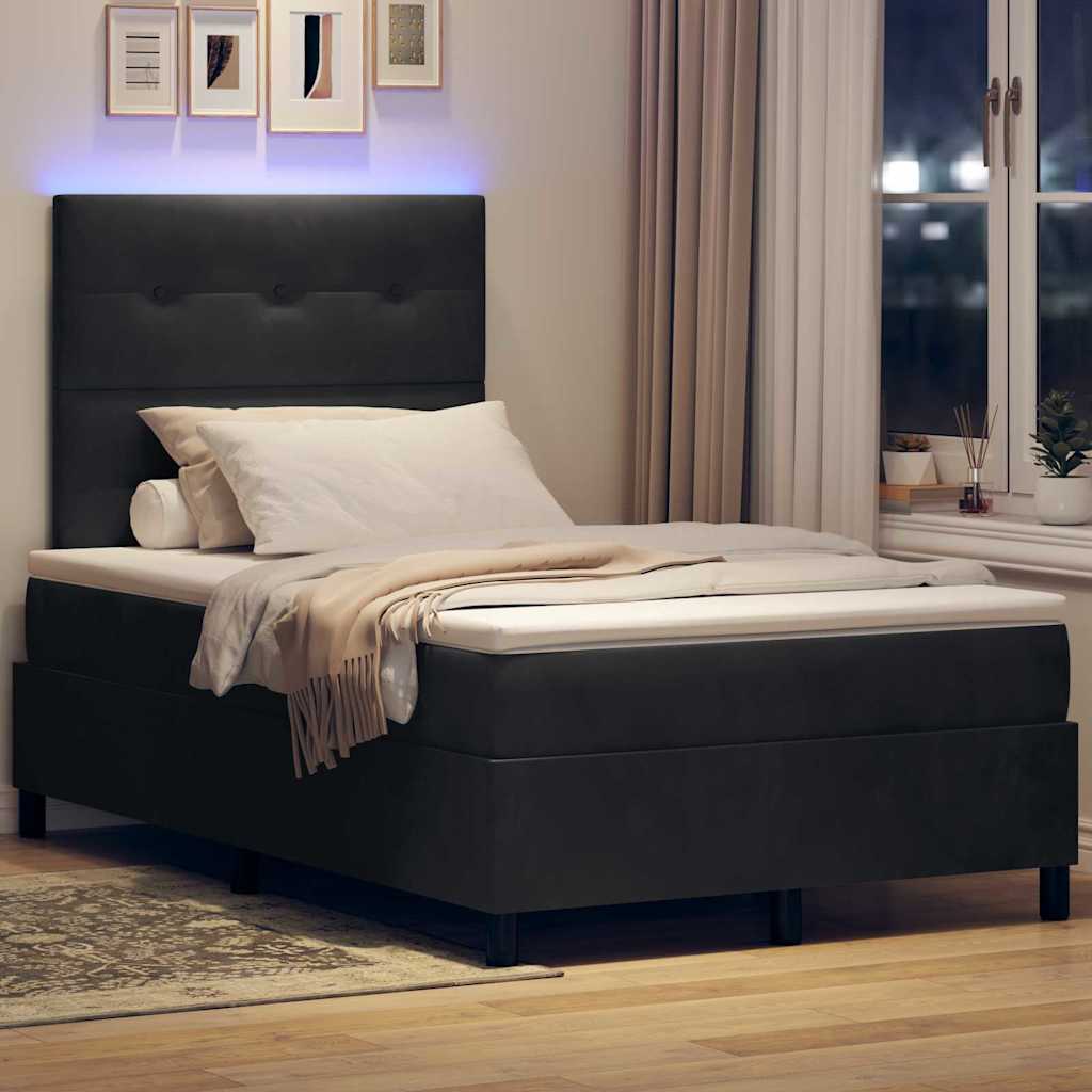 LED Box Spring Krevet s uzglavljem Crna 120 x 200 cm Baršun
