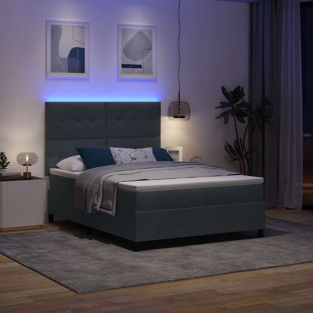 LED Box Spring Krevet Tamno siva 140 x 190 cm Baršun