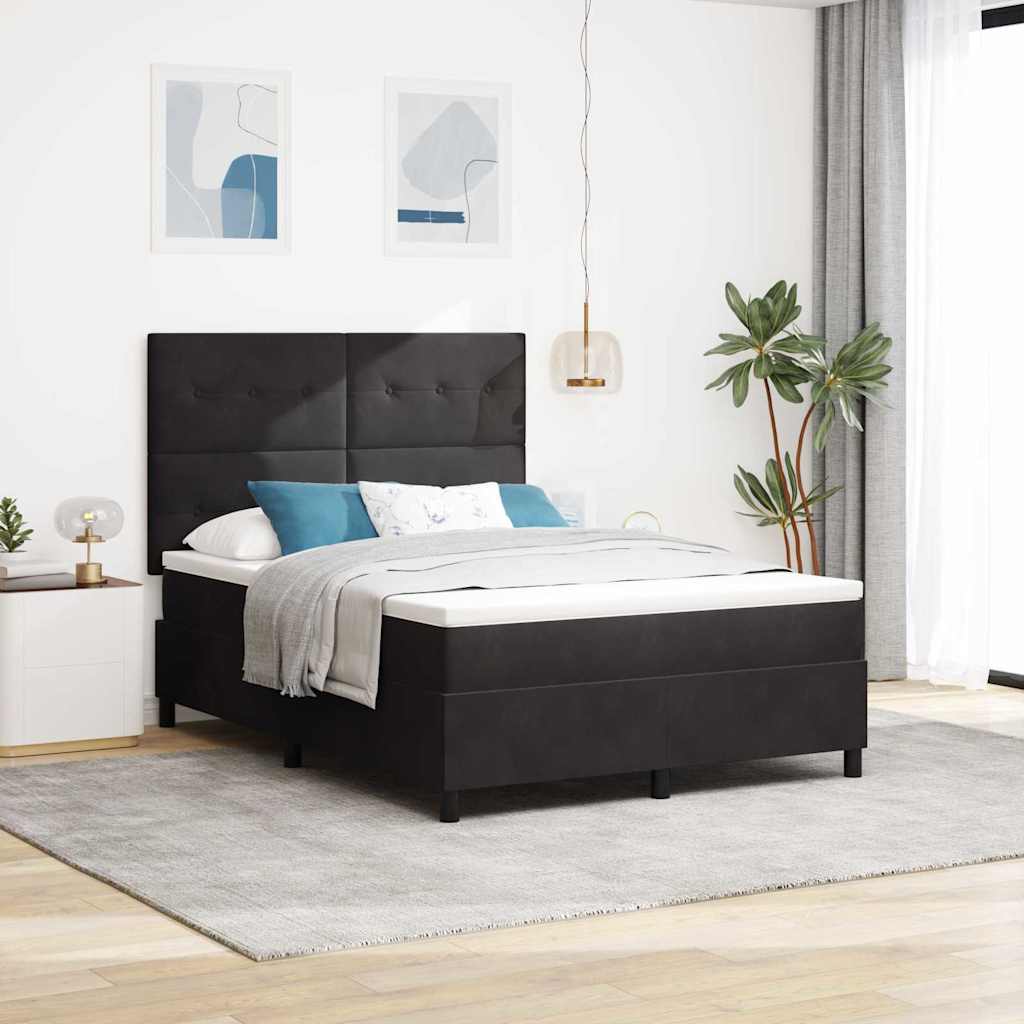 LED Box Spring Krevet s uzglavljem Crna 140 x 190 cm Baršun