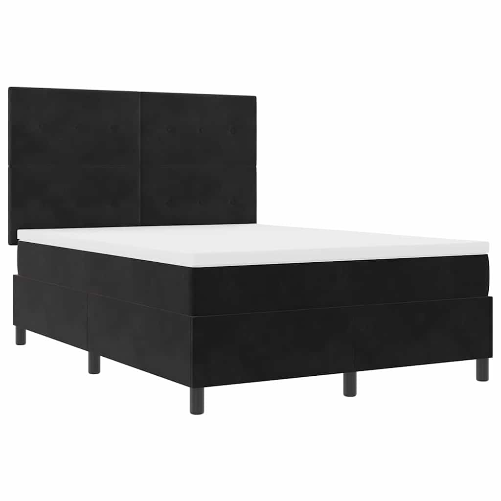 LED Box Spring Krevet s uzglavljem Crna 140 x 190 cm Baršun