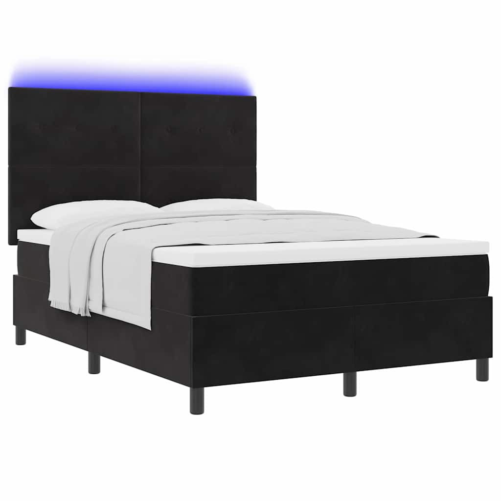 LED Box Spring Krevet s uzglavljem Crna 140 x 190 cm Baršun
