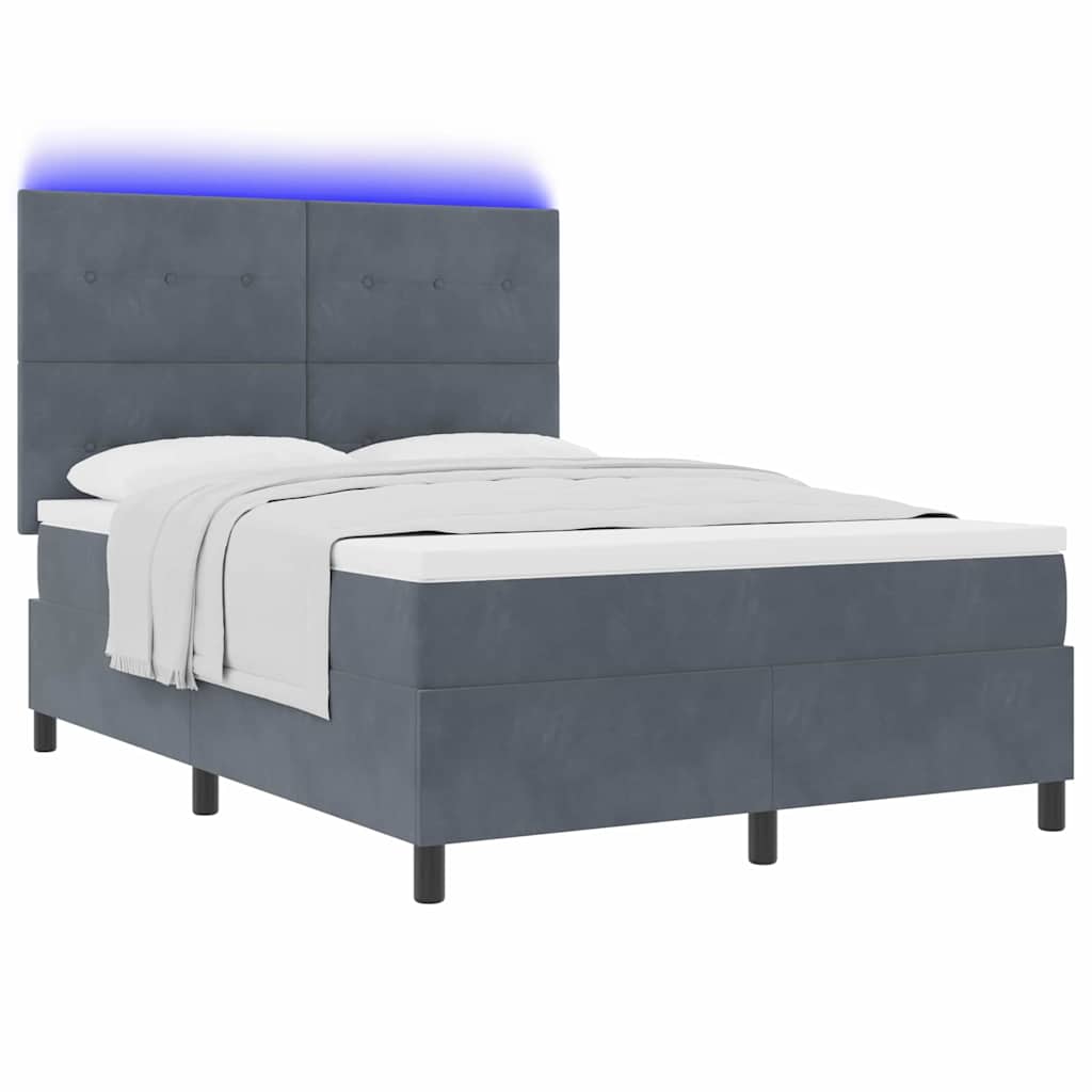 LED Box Spring Krevet Tamno siva 140 x 200 cm Baršun