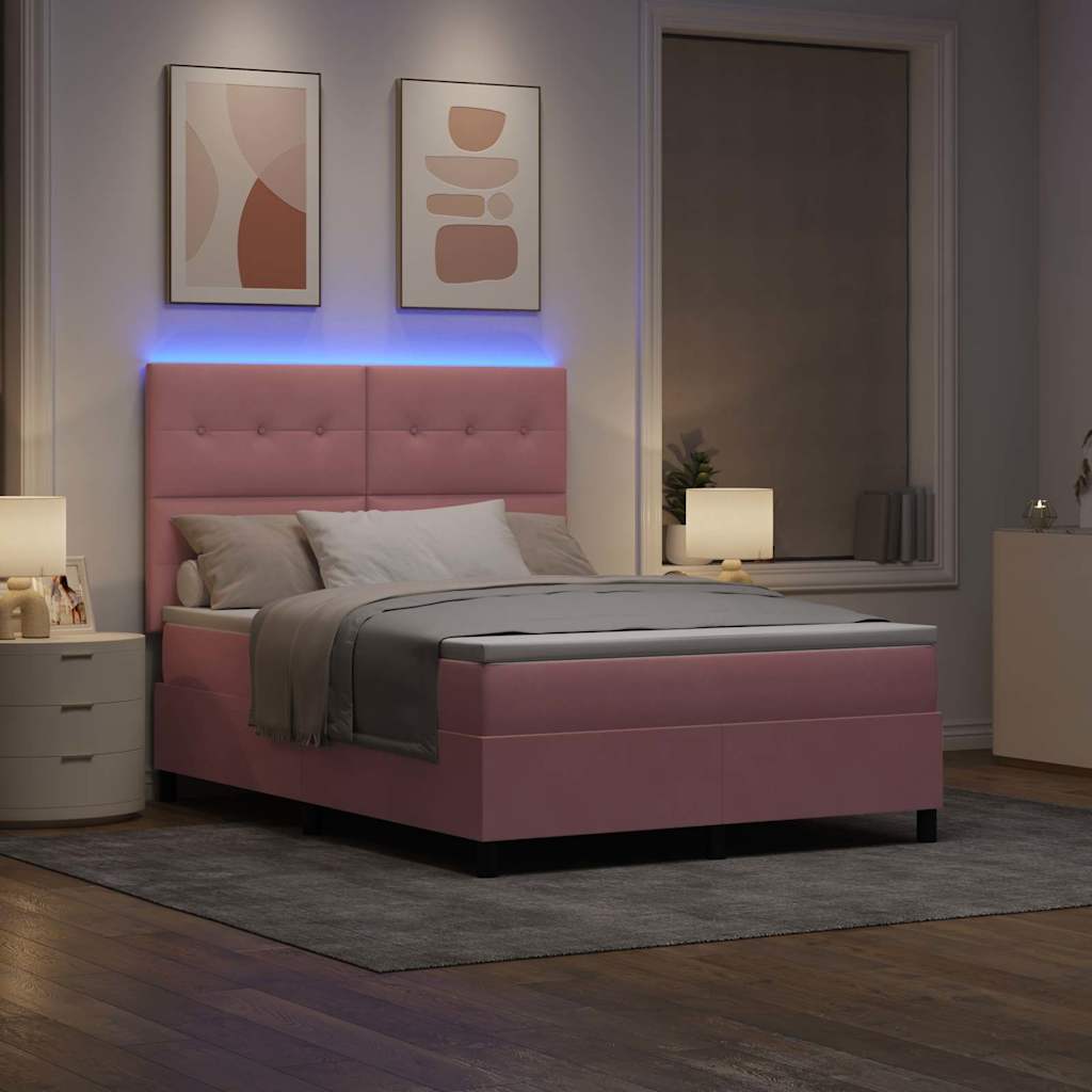 LED Box Spring Krevet Ružičasta 140 x 200 cm Baršun