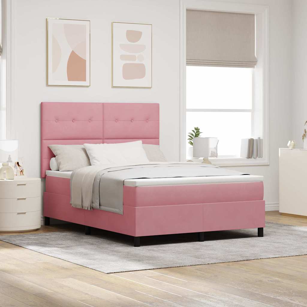 LED Box Spring Krevet Ružičasta 140 x 200 cm Baršun
