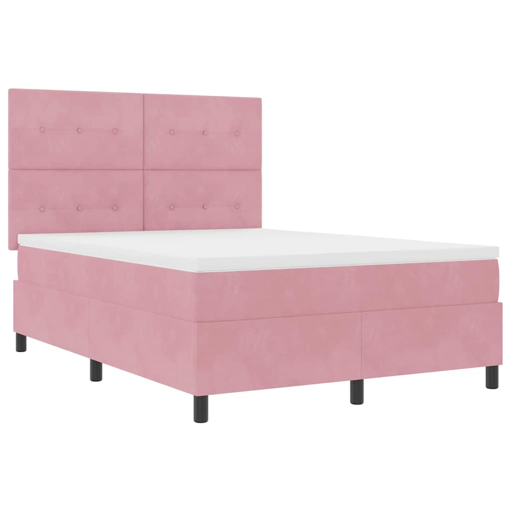 LED Box Spring Krevet Ružičasta 140 x 200 cm Baršun