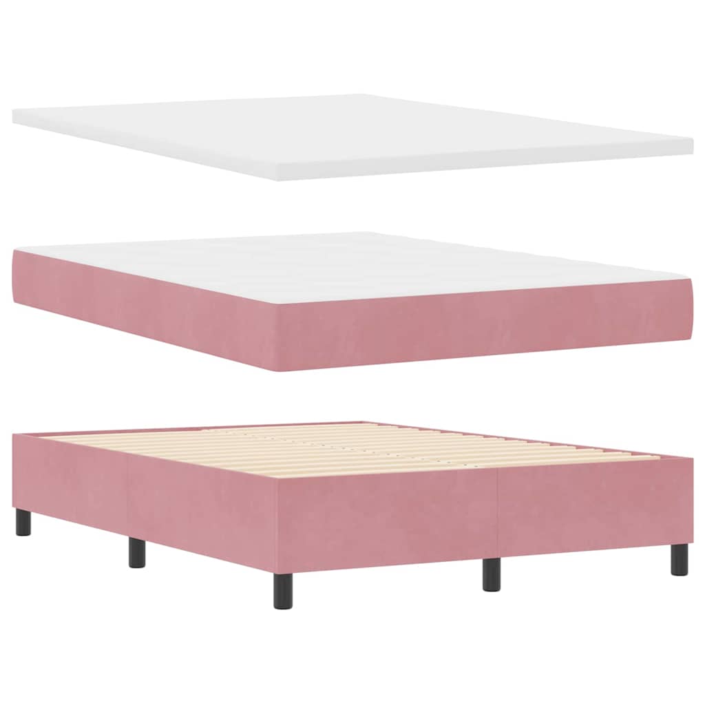 LED Box Spring Krevet Ružičasta 140 x 200 cm Baršun