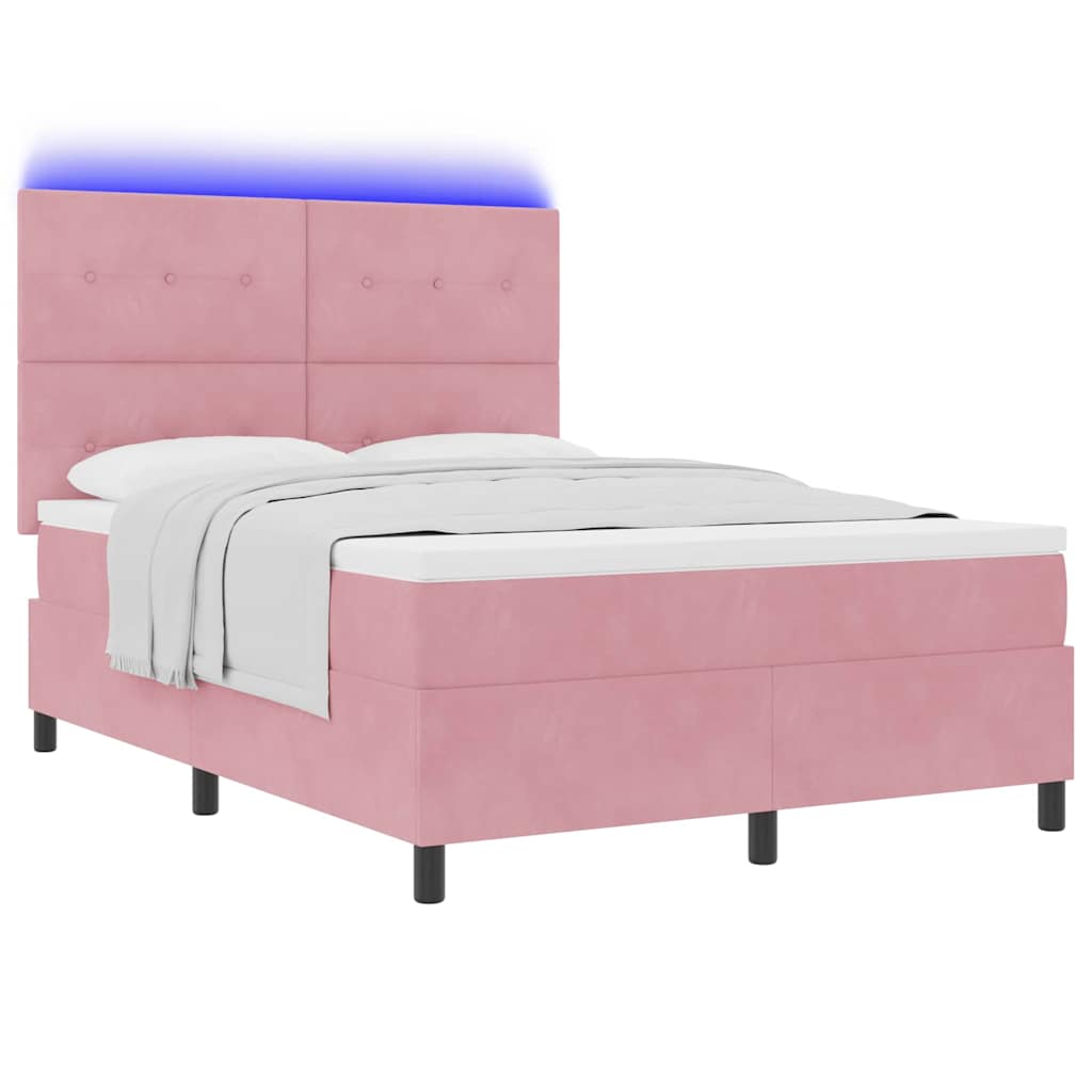 LED Box Spring Krevet Ružičasta 140 x 200 cm Baršun