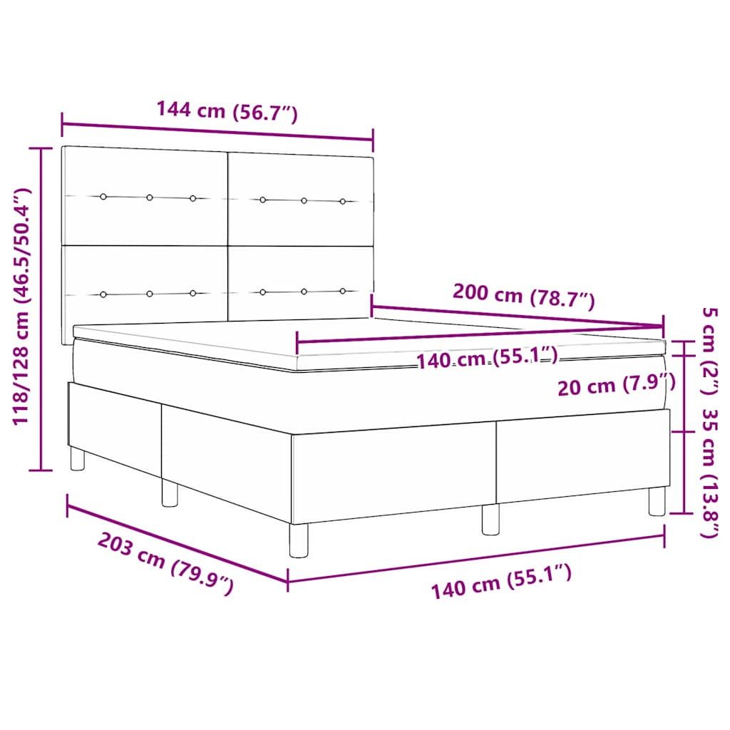 LED Box Spring Krevet Ružičasta 140 x 200 cm Baršun